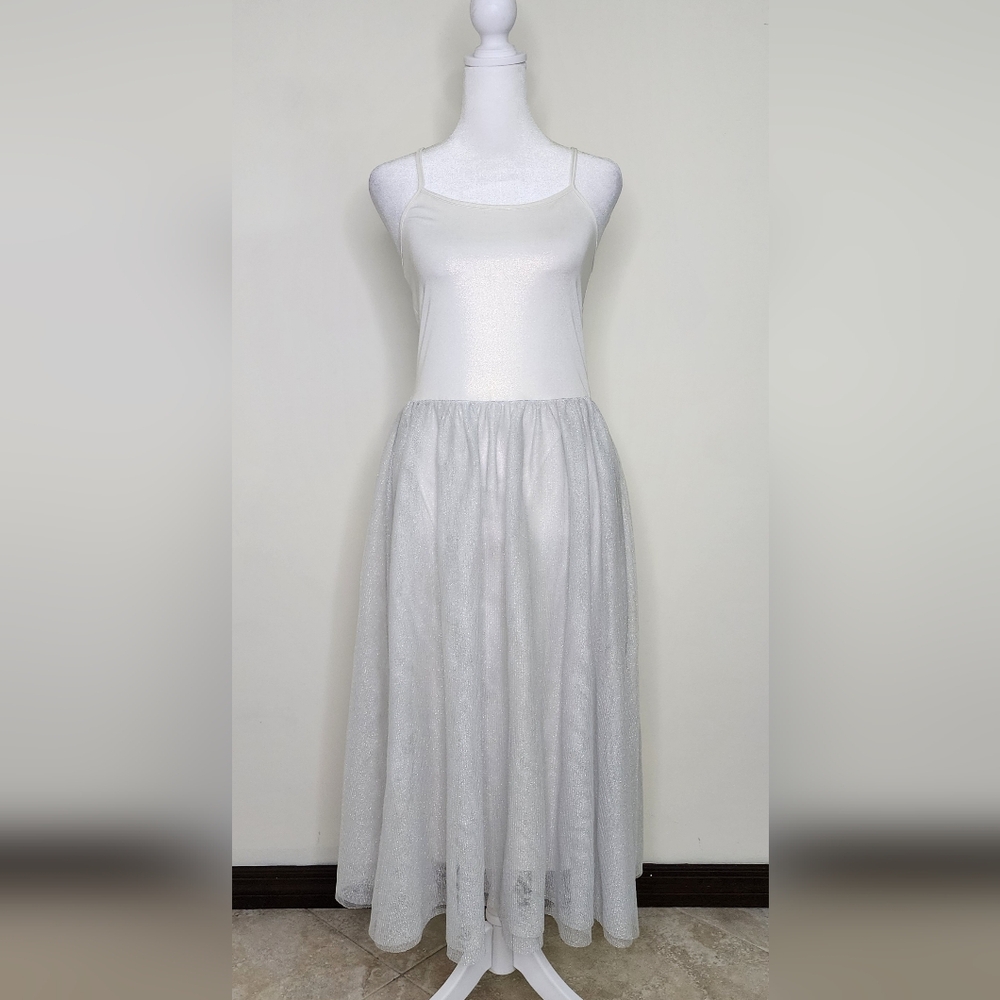 Elestory Women's Shimmer Tulle Sleeveless Tea Length Dress Small Ethereal Ballet